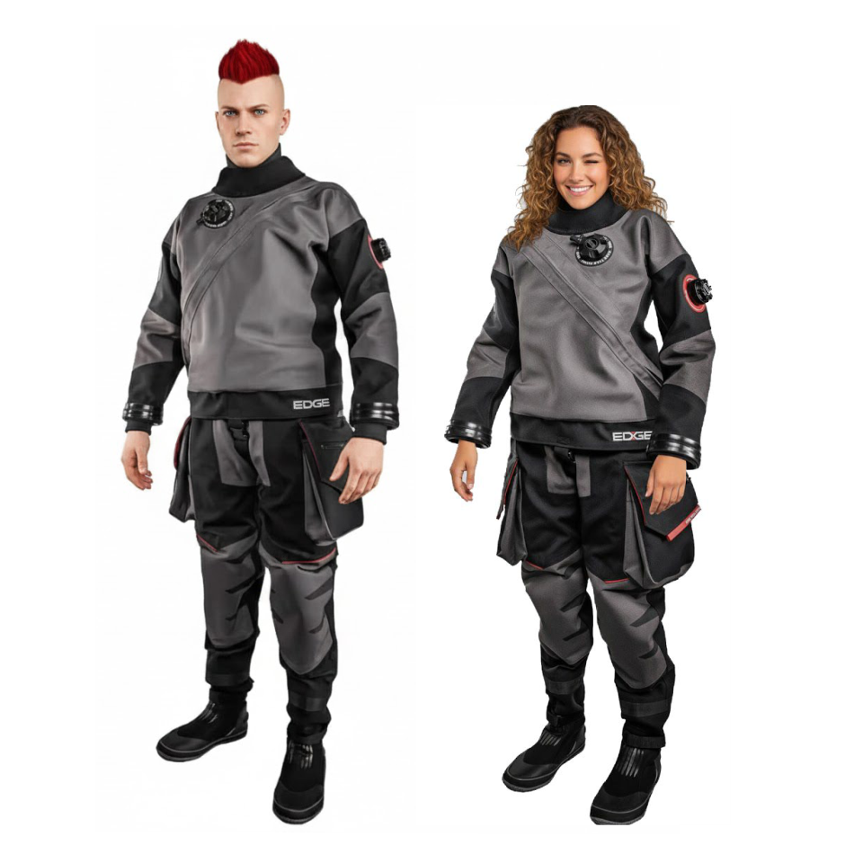 Muta stagna Edge di Santi Diving Equipment nella versione per uomo e per donna. Vista frontale